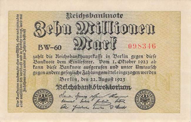 10 Millionen Mark 1923 ro.105a BW